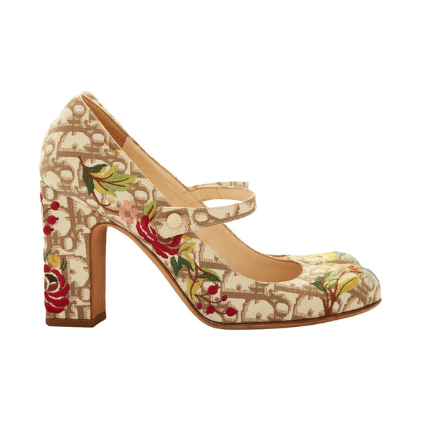 Dior Tan Floral Logo Maryjane Heels