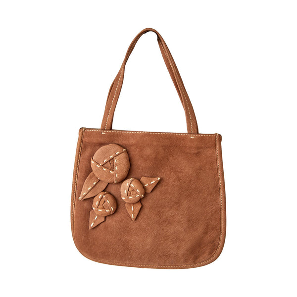 Prada Brown Suede Mini Floral Top Handle Bag