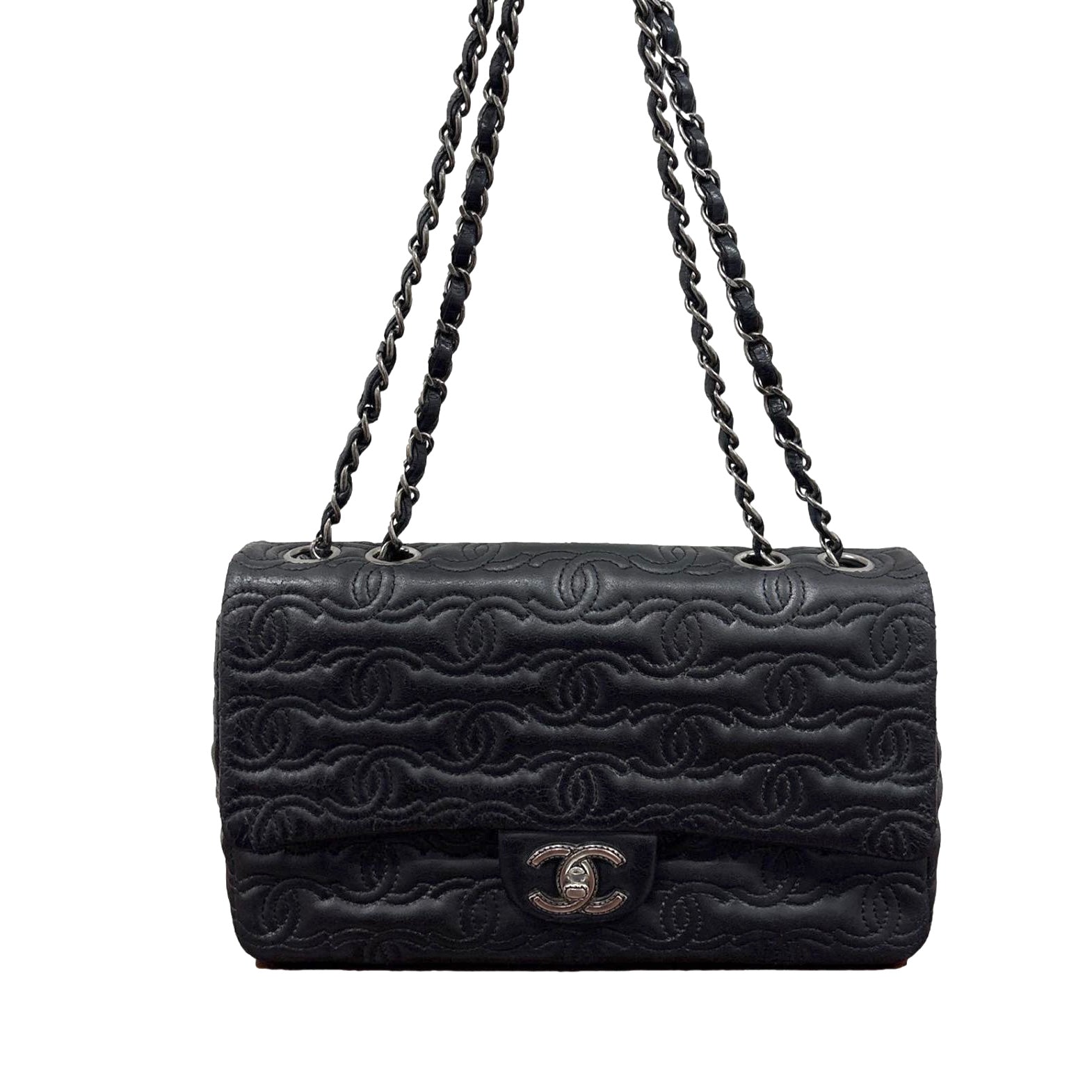 Chanel Black Logo Stitch Flap Bag