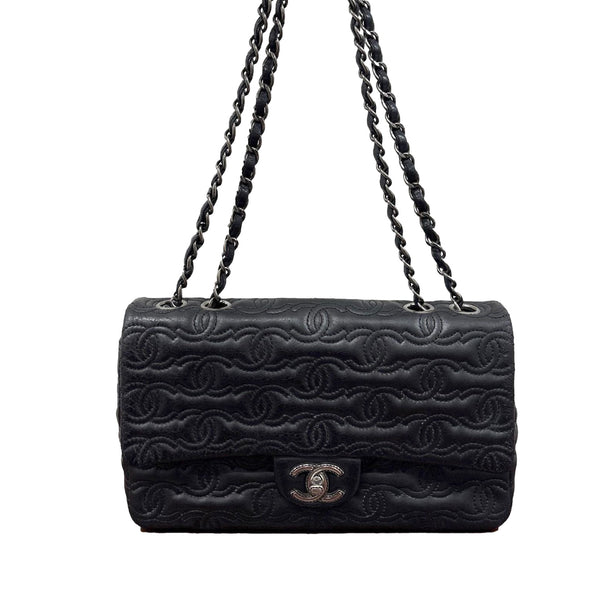 Chanel Black Logo Stitch Flap Bag