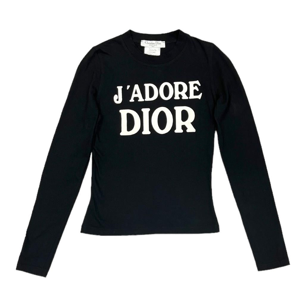 Dior 'J'Adore' Black Logo Long Sleeve Top
