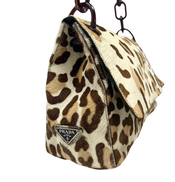 Prada Leopard Print Calf-Hair Shoulder Bag