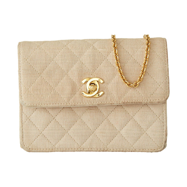 Chanel Mini Beige Canvas Flap Bag