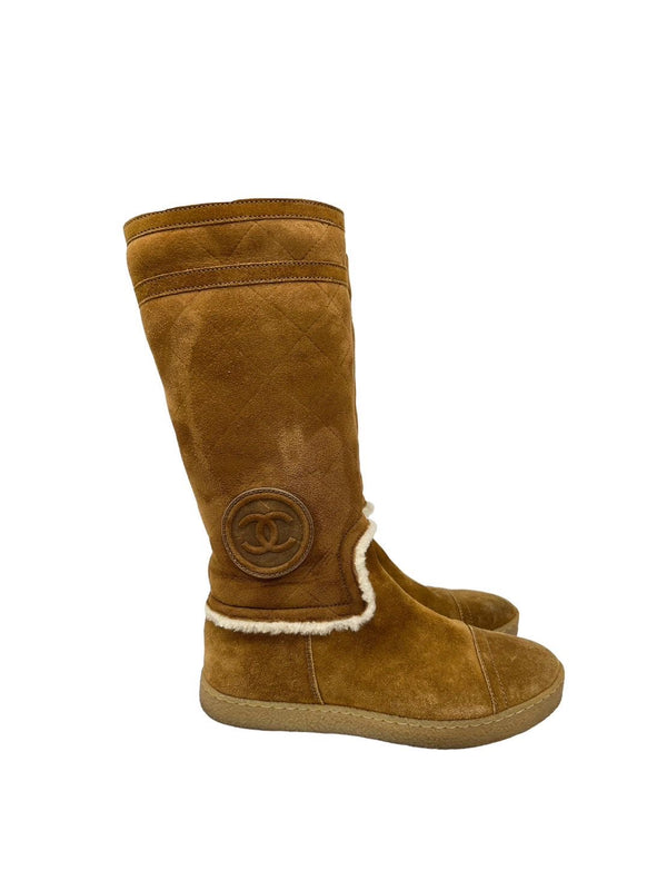 Chanel Brown Suede Logo Boots