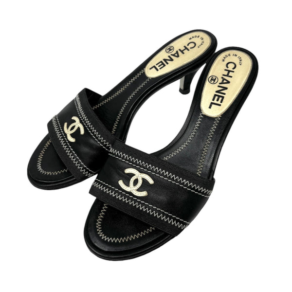 Chanel Black Logo Kitten Heels