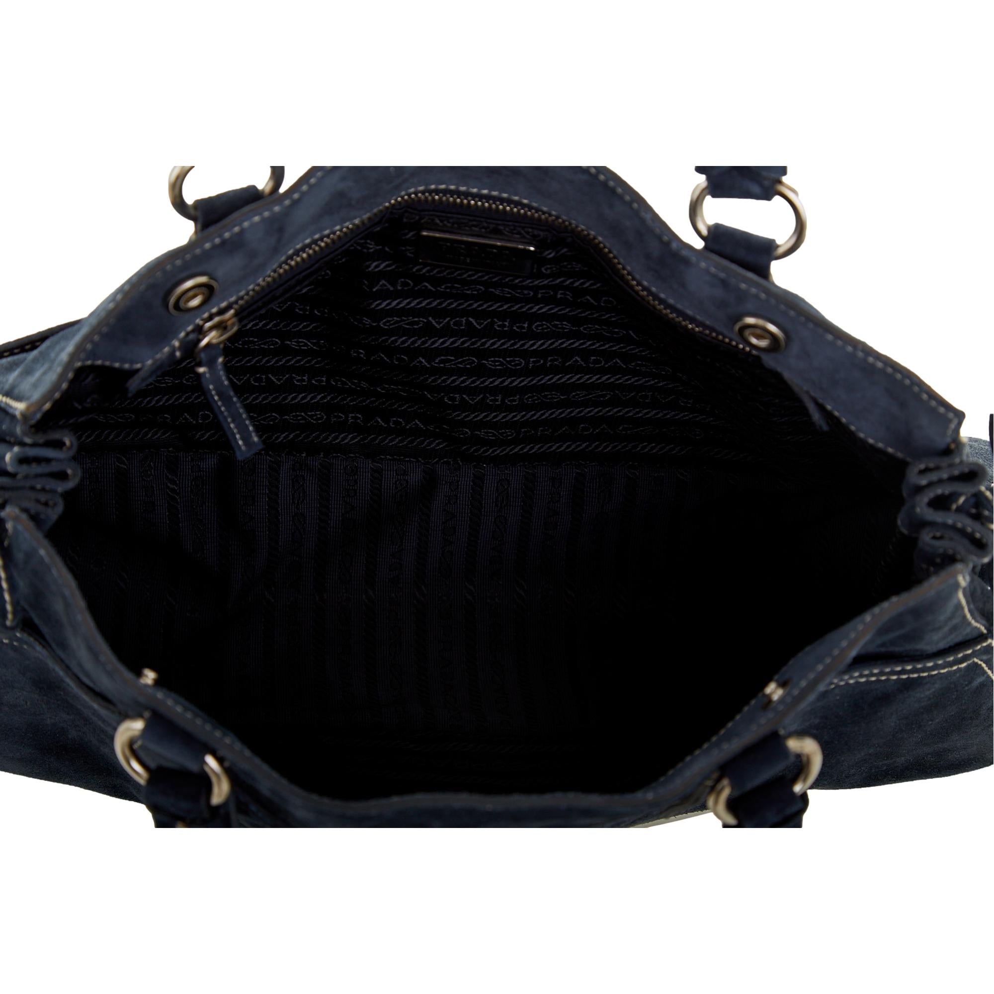 Prada Navy Suede Shoulder Bag