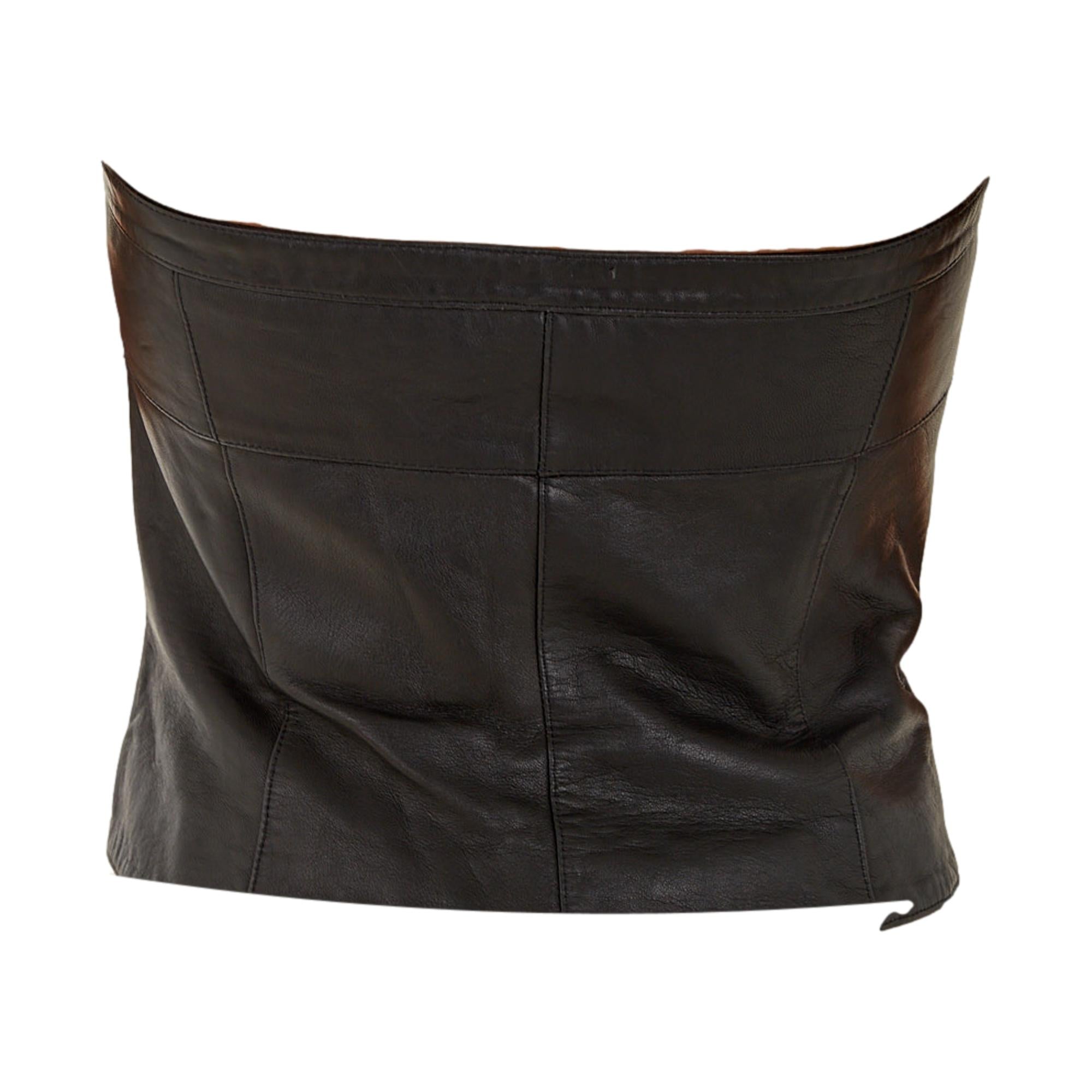 Mugler Black Leather Buckle Top