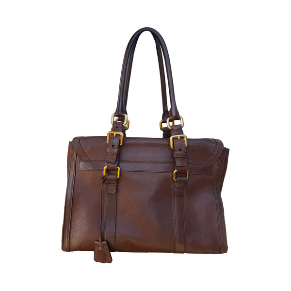 Prada Brown Leather Logo Shoulder Bag