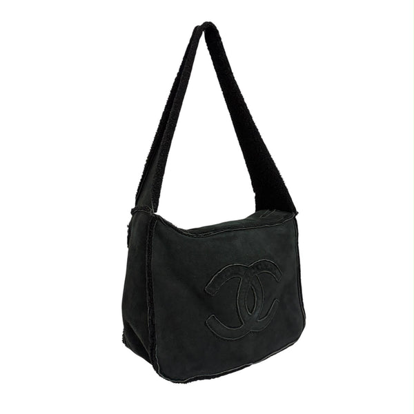 Chanel Black Shearling Shoulder Bag