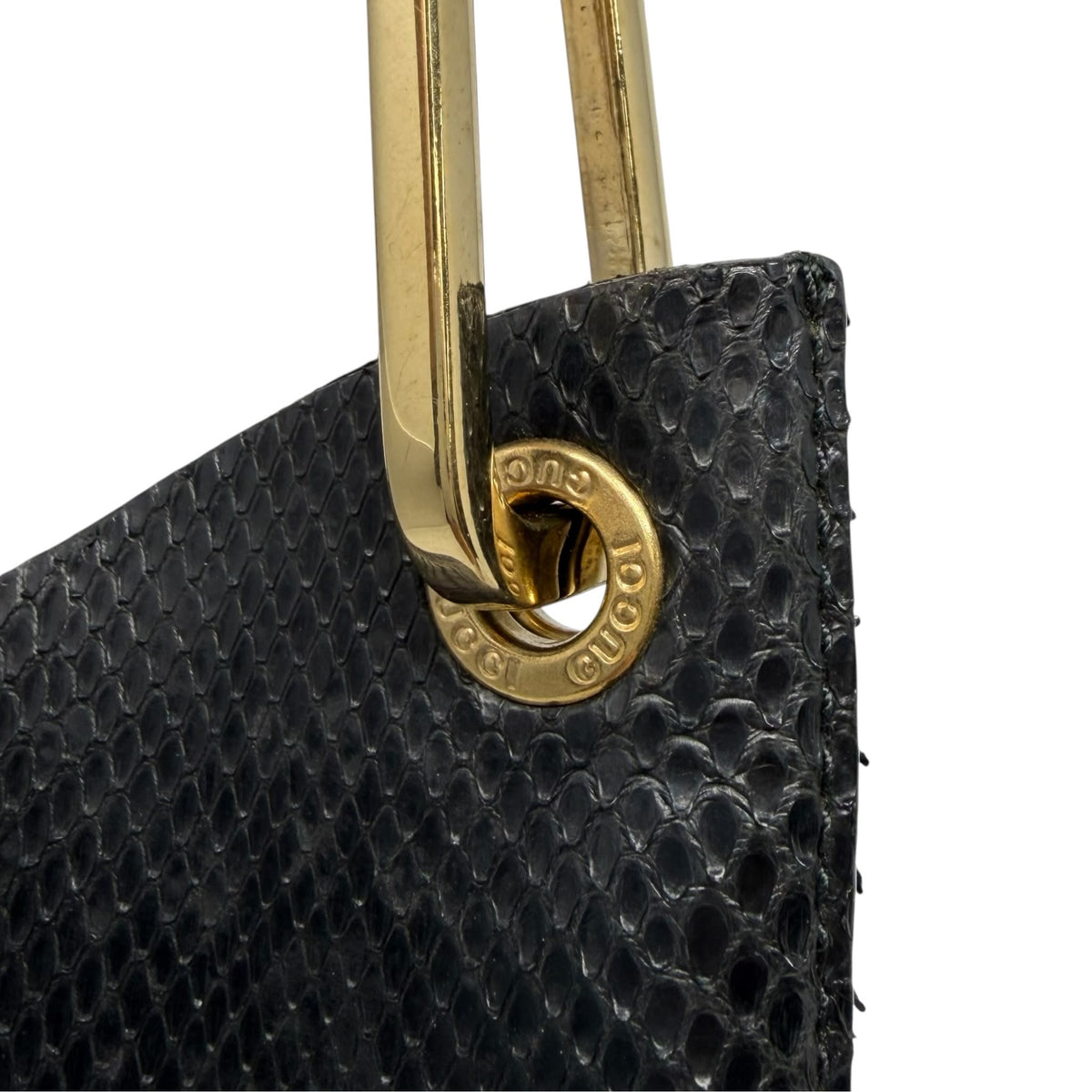 Gucci Black Snakeskin Bamboo Shoulder Bag