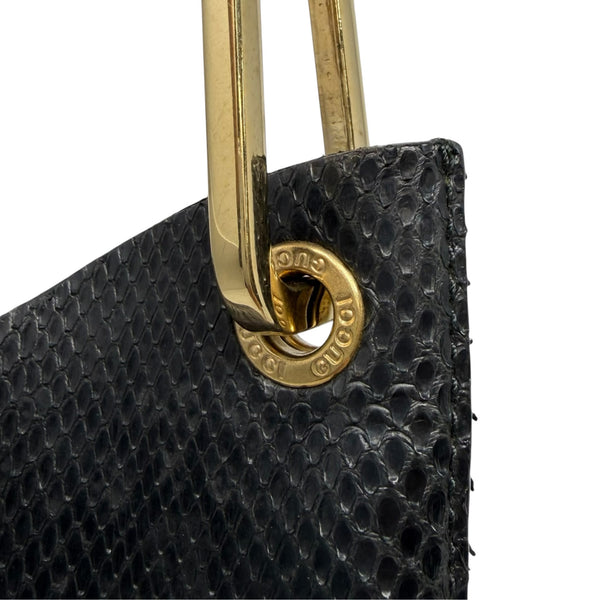 Gucci Black Snakeskin Bamboo Shoulder Bag