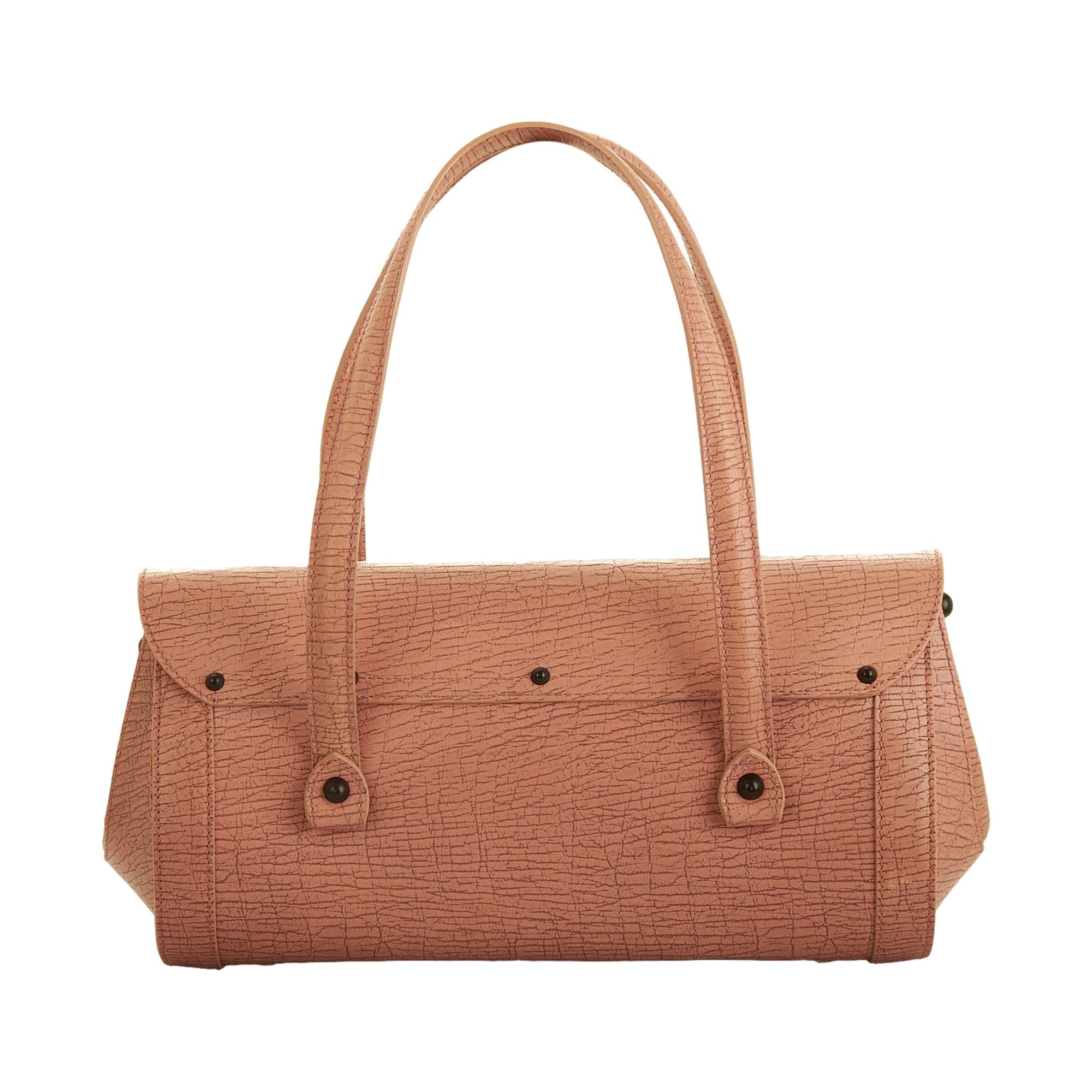 Gucci Pink Textured Leather Bamboo Shoulder Bag