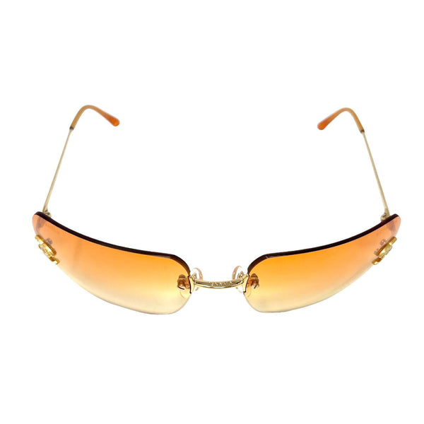 Chanel Orange Rhinestone Logo Rimless Sunglasses