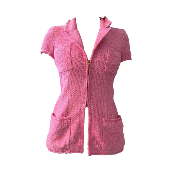 Chanel Pink Tweed Zip Jacket