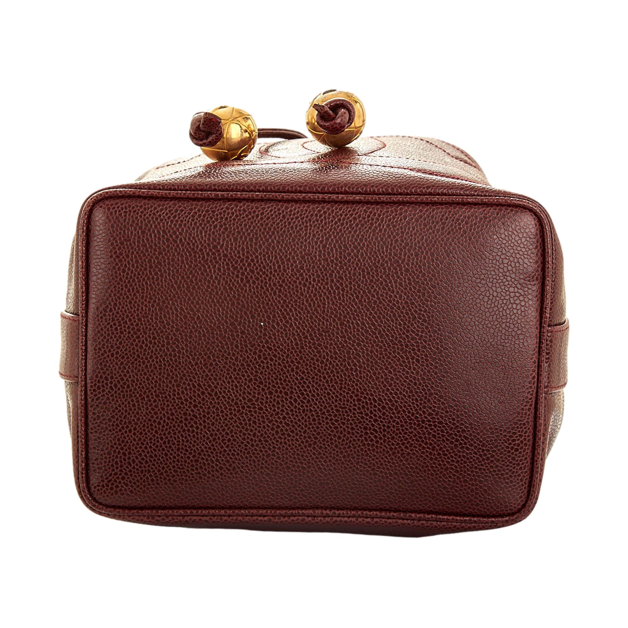 Chanel Burgundy Caviar Logo Bucket Bag