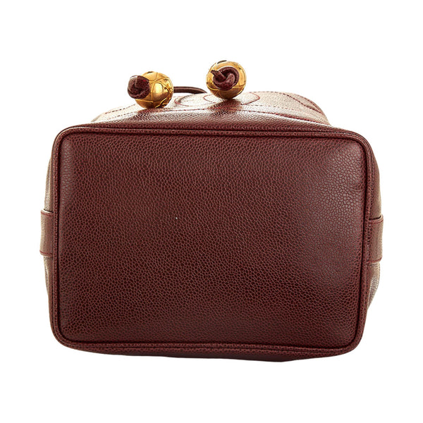 Chanel Burgundy Caviar Logo Bucket Bag