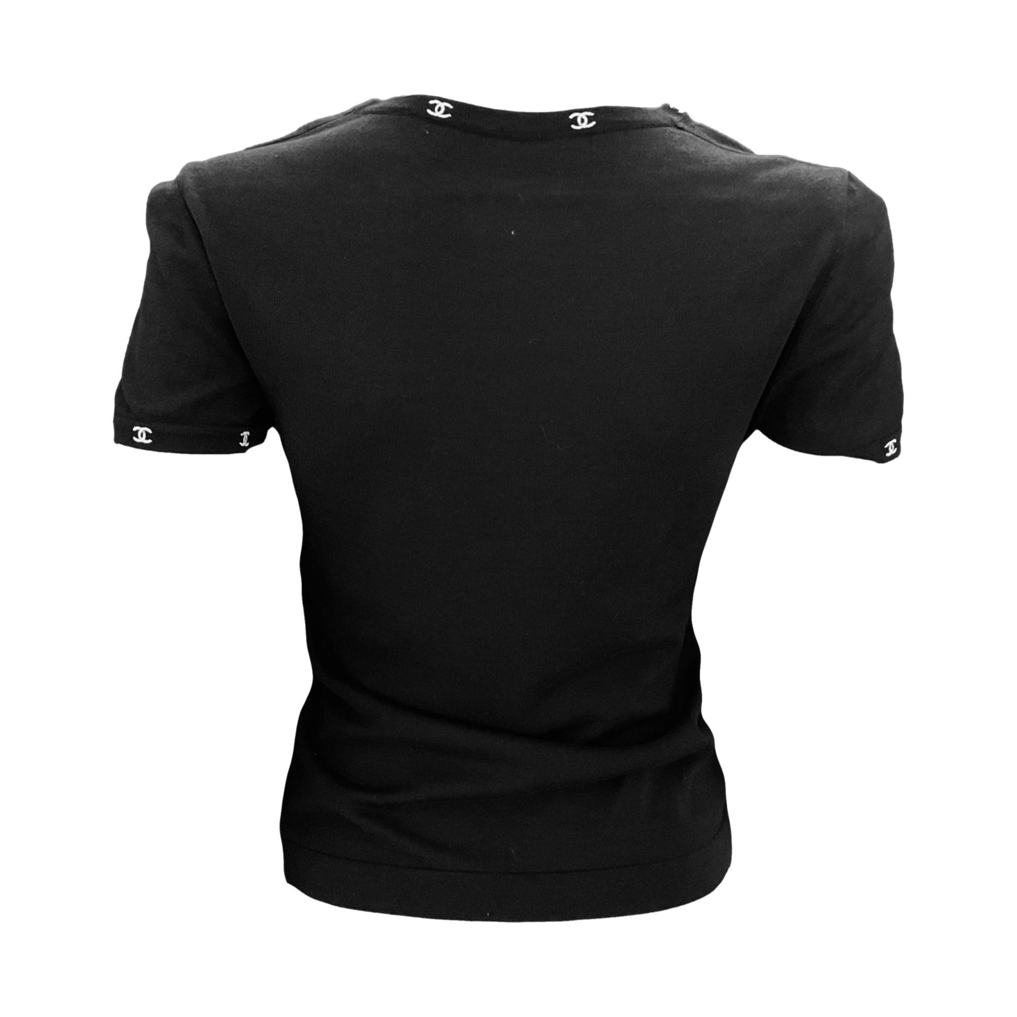 Chanel Black Logo Short Sleeve Top