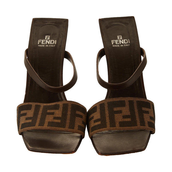 Fendi Brown Logo Strap Heels