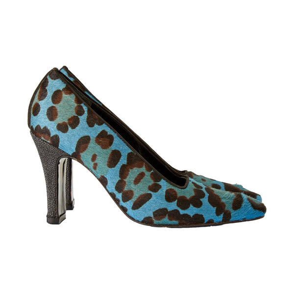 靴 FENDI Y2K Leopard Calf Hair Mule Heel Fendi Blue Cheetah Calf-hair Heels – Treasures of NYC