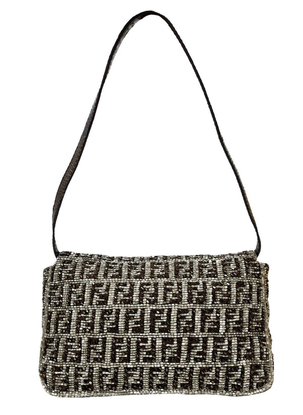 Fendi Silver Beaded Mini Baguette