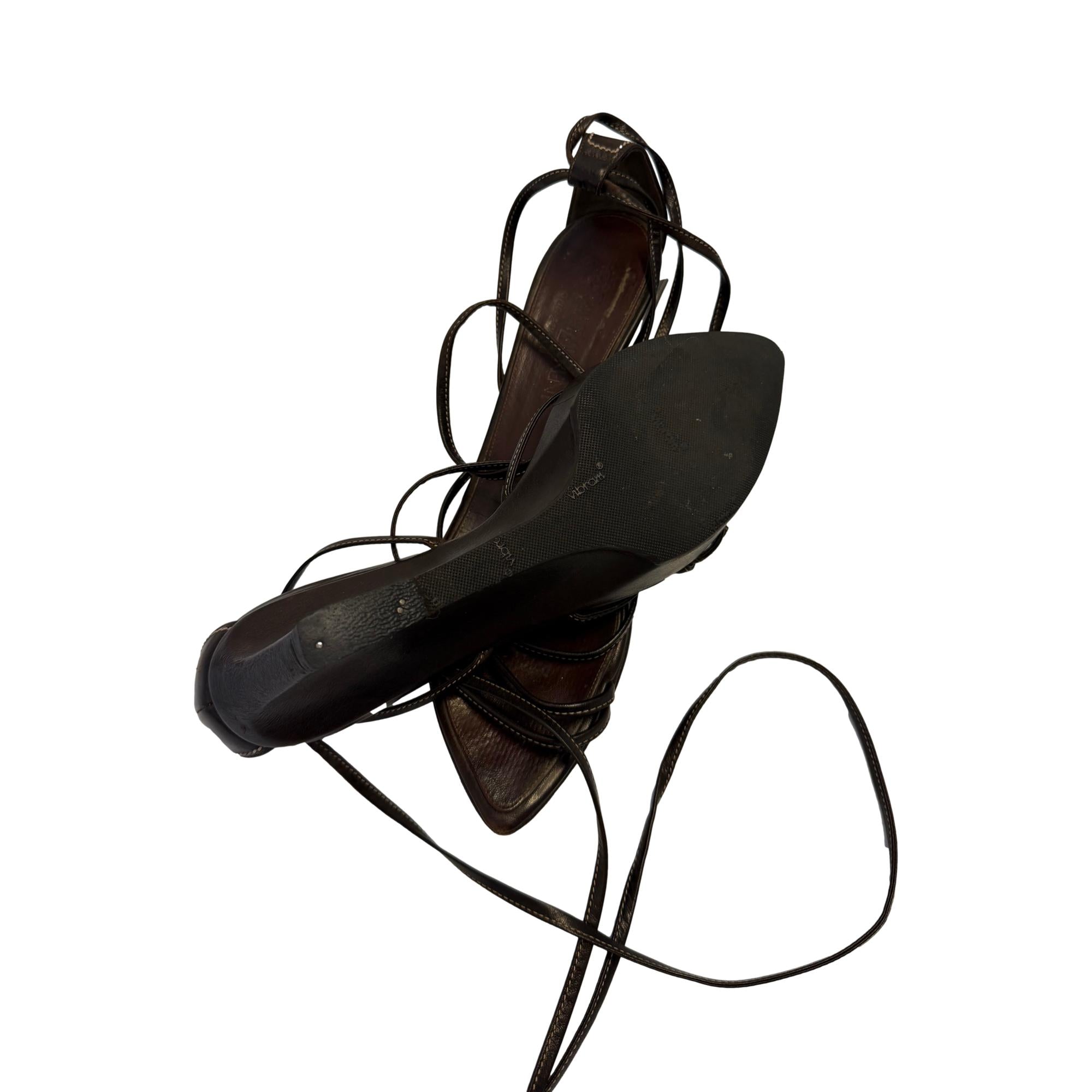 YSL Brown Lace Up Wedge Sandal