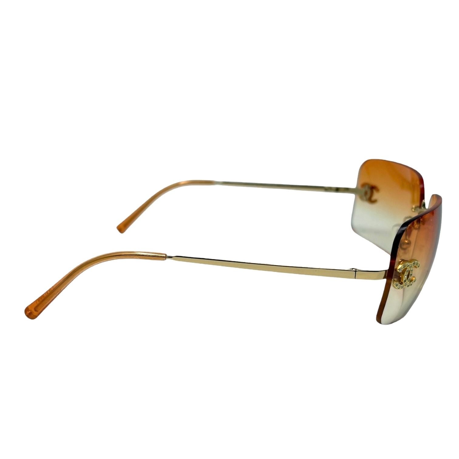 Chanel Orange Rhinestone Rimless Sunglasses