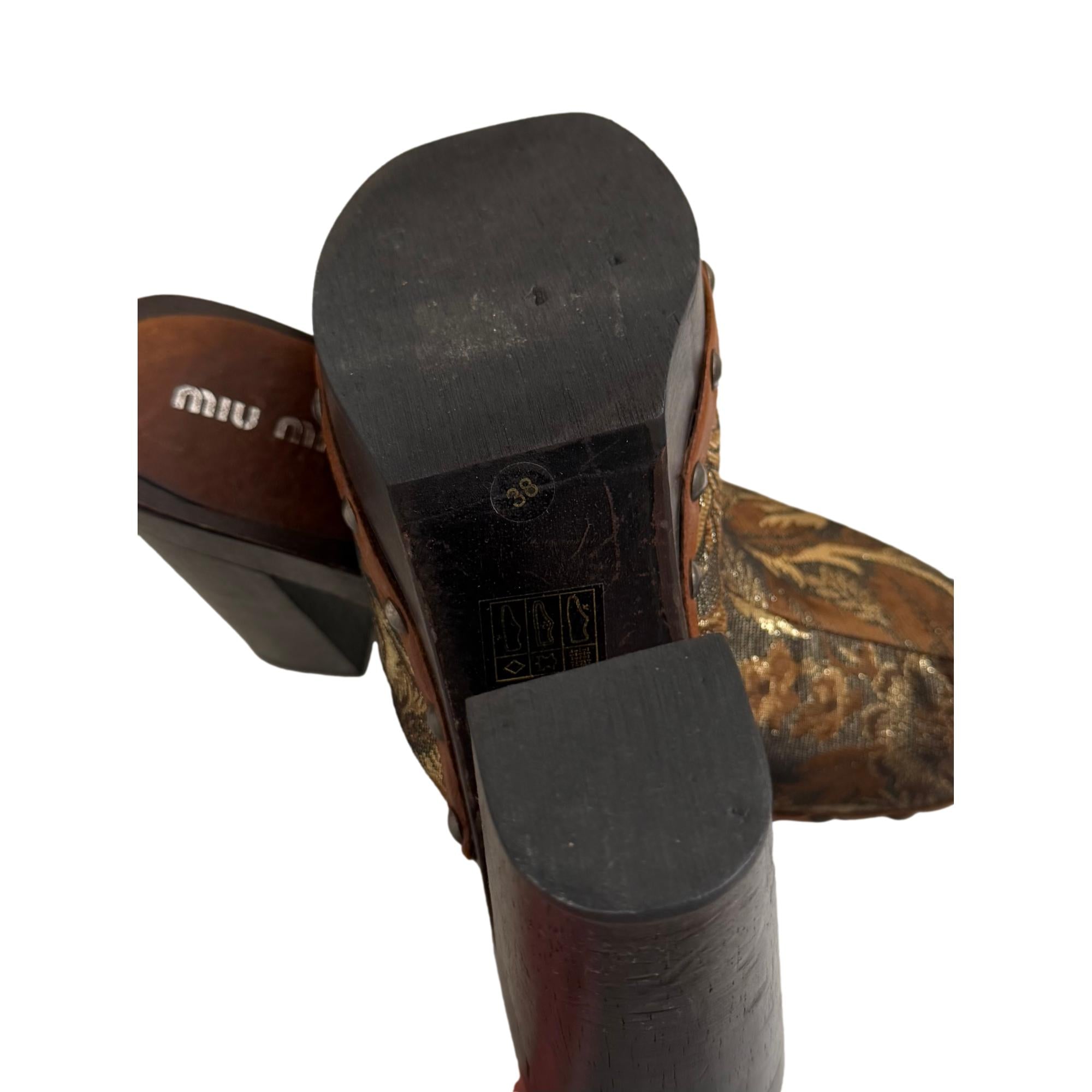Miu Miu Brown Brocade Wooden Clogs