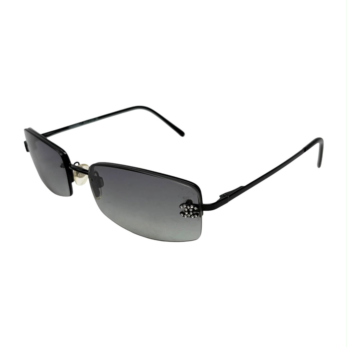 Chanel Mini Black Rhinestone Logo Sunglasses