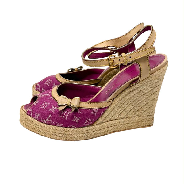 Louis Vuitton Pink Monogram Denim Wedges