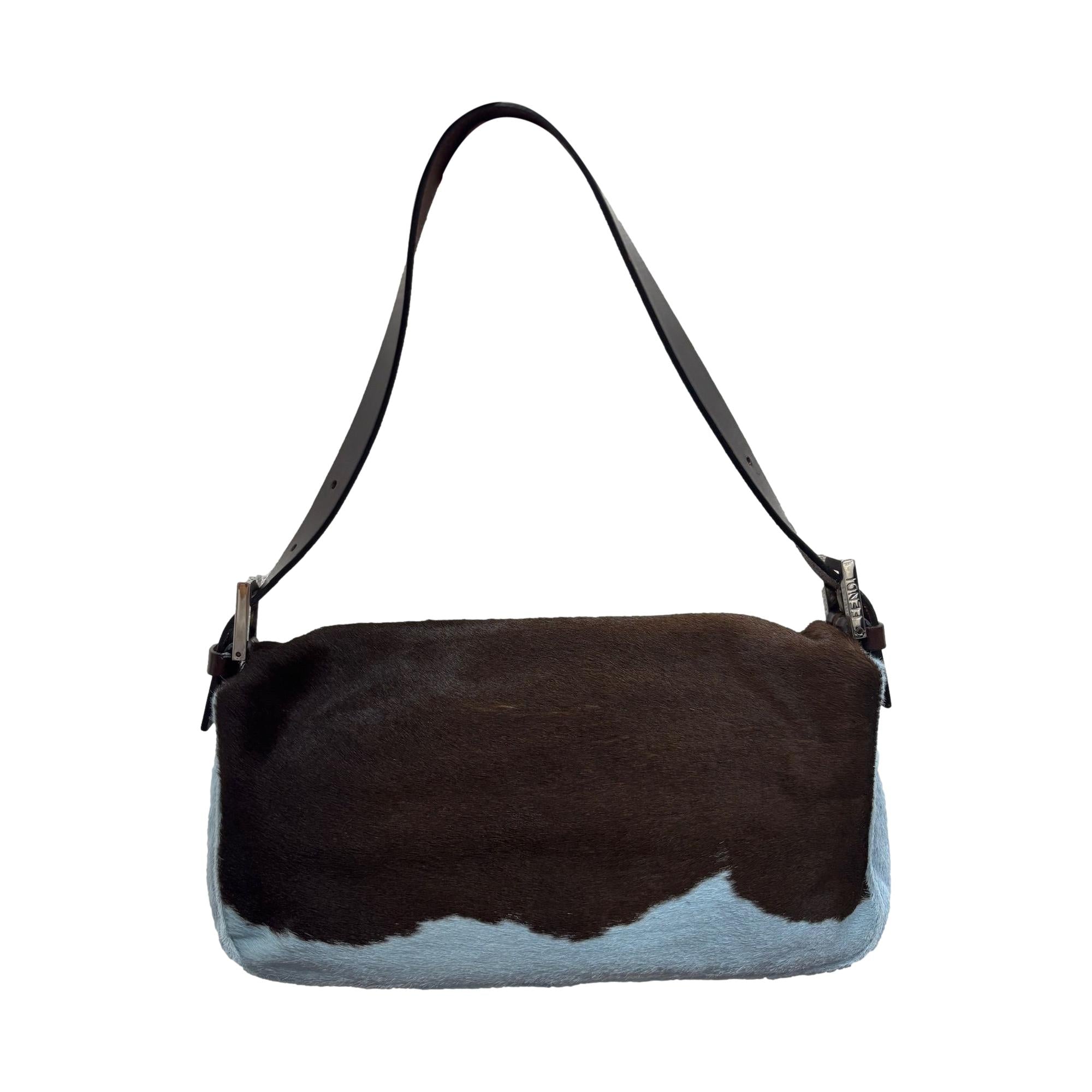 Fendi Blue Cow Print Baguette