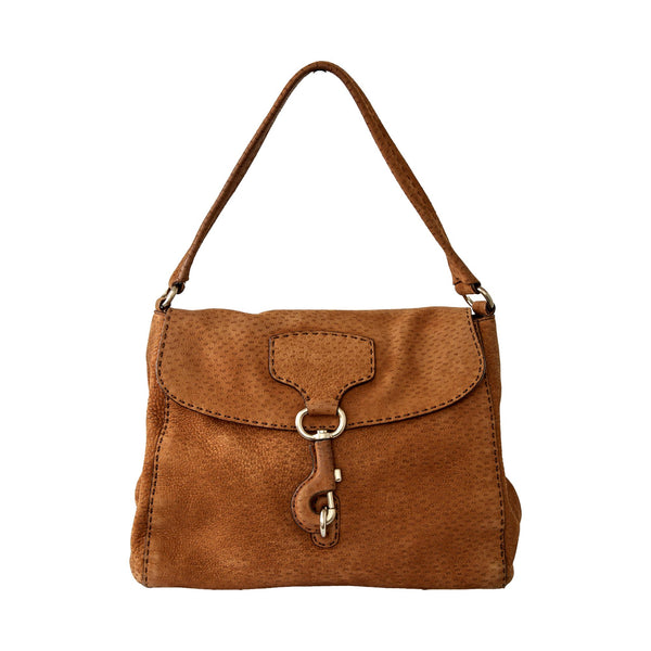 Prada Light Brown Suede Buckle Shoulder Bag