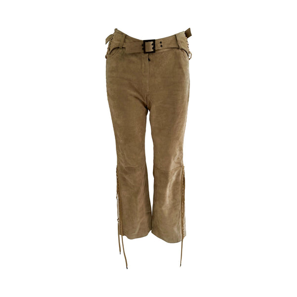 Dior Tan Suede Tie-Up Logo Plaque Pants