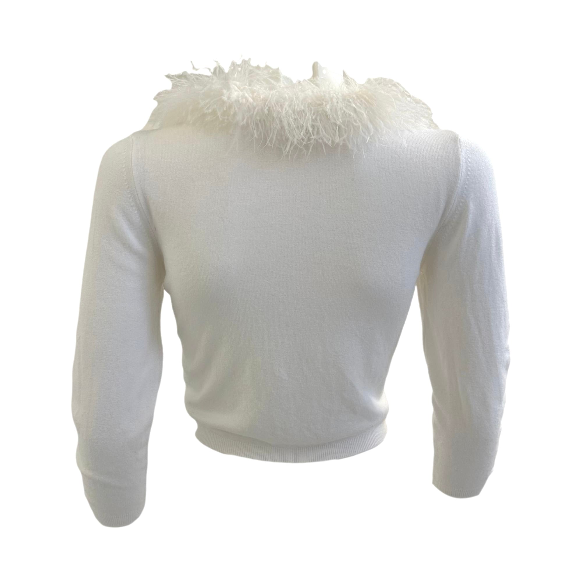 Blumarine Ivory Feather Cropped Cardigan