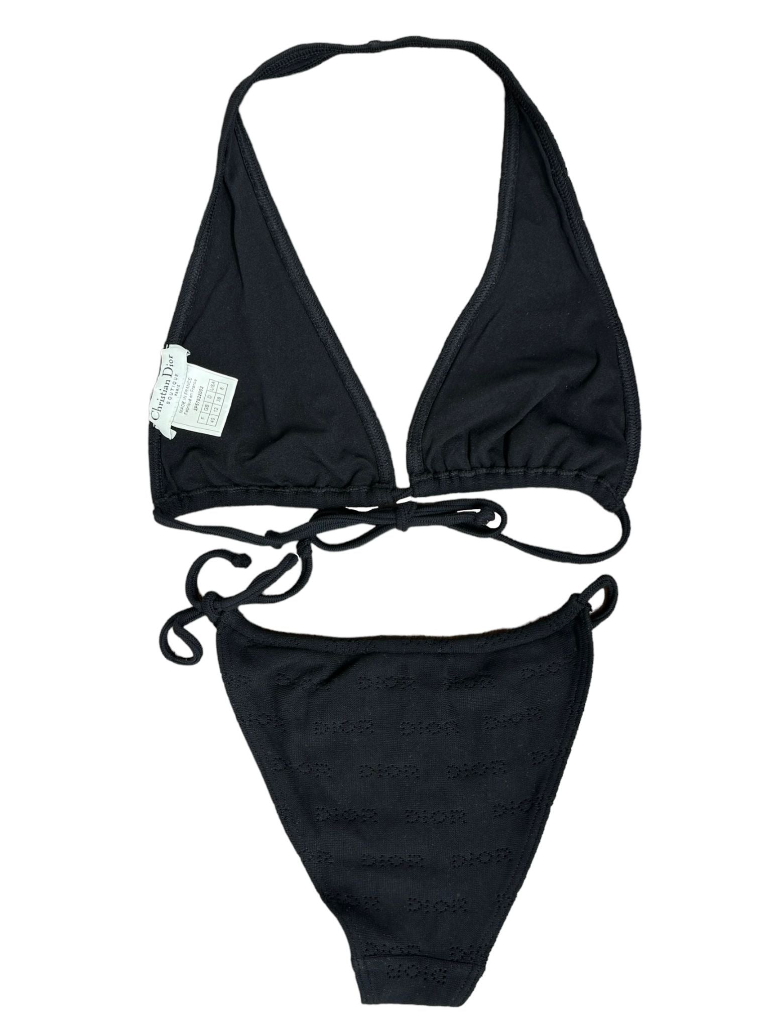 Dior Black Perforated Logo Bikini