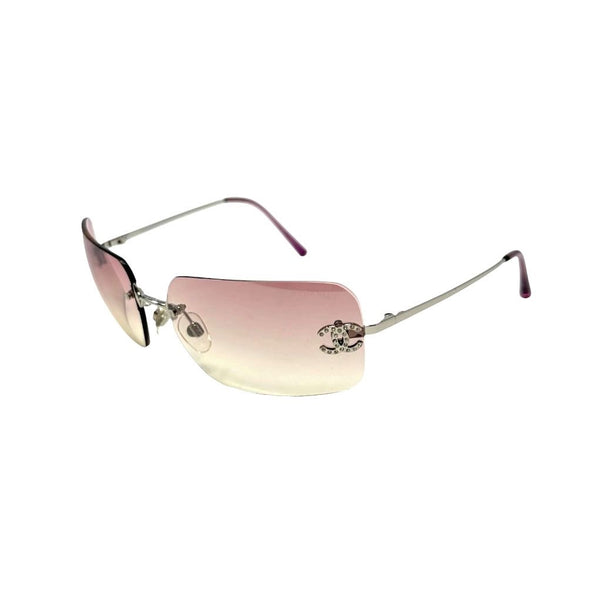 Chanel Pink Rhinestone Rimless Sunglasses