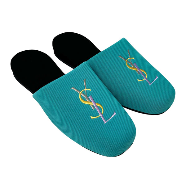 YSL Turquoise Logo Slippers