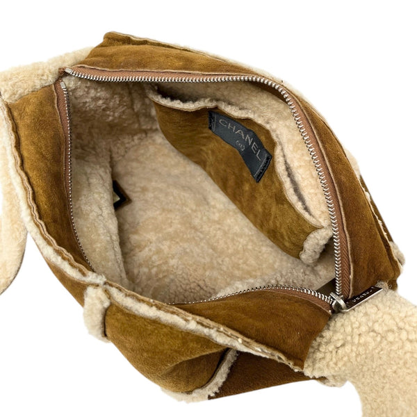 Chanel Tan Logo Shearling Crossbody Bag