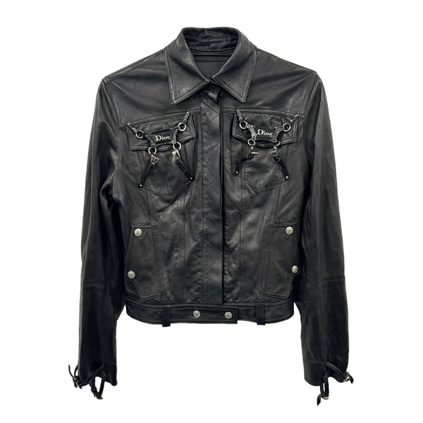 Dior Black Leather Bondage Jacket