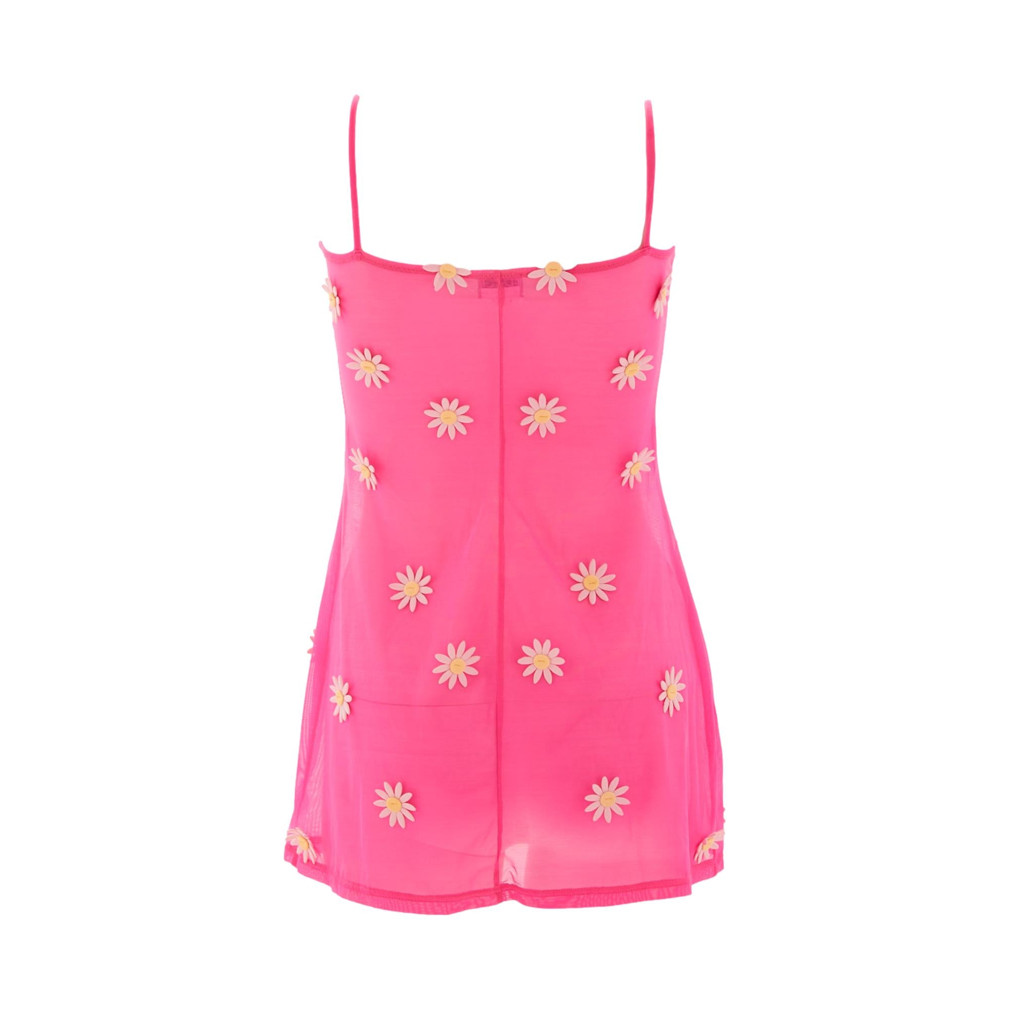 Dolce & Gabbana Hot Pink Sheer Daisy Mini Dress