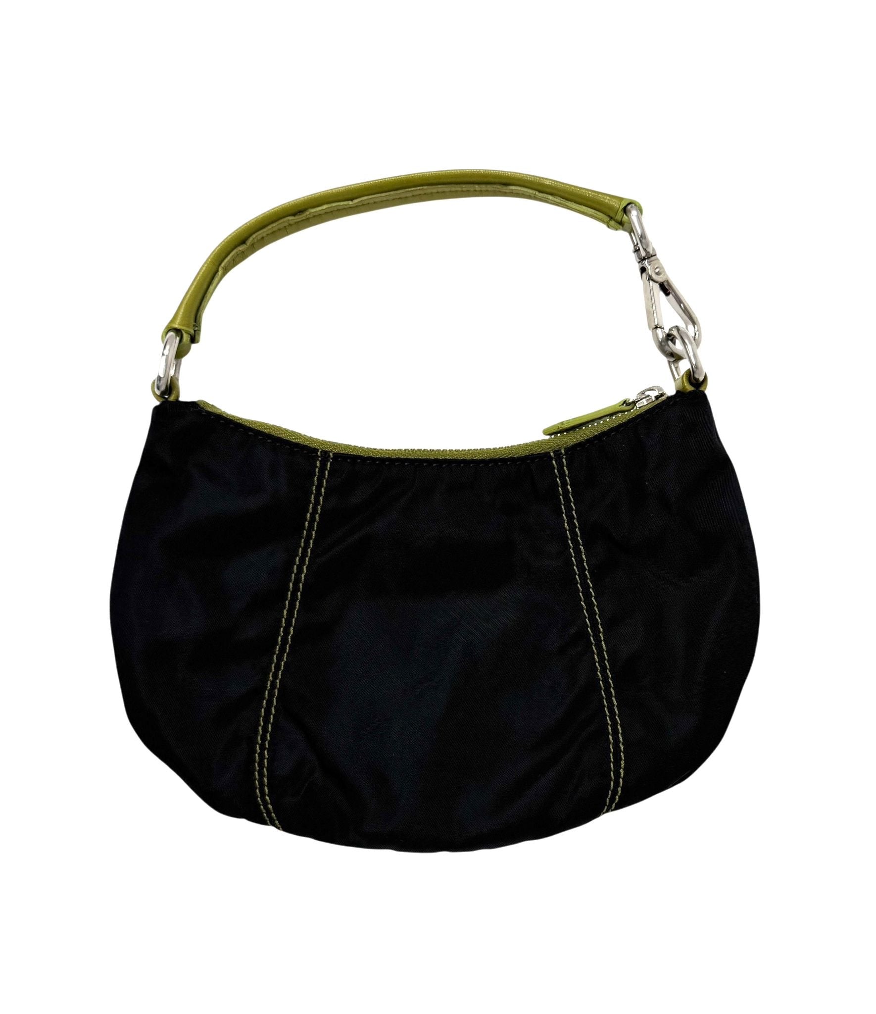 Prada Black + Green Nylon Shoulder Bag