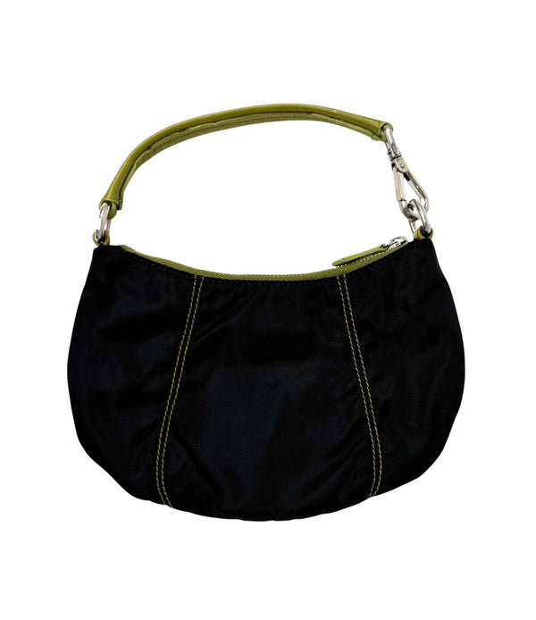 Prada Black + Green Nylon Shoulder Bag