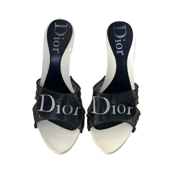 Dior Black + White Logo Jelly Heels