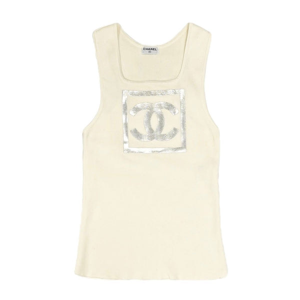 Chanel Cream + Silver Logo Tank