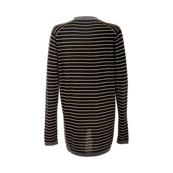 Chanel Gray Striped Heart Logo Cardigan