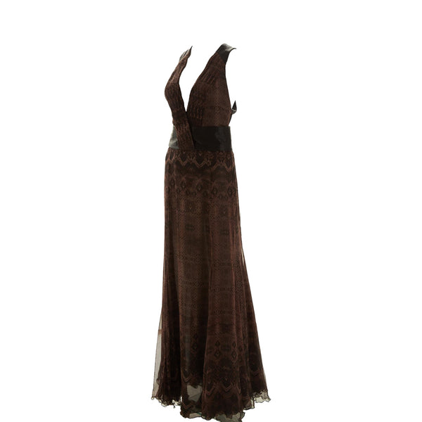 Roberto Cavalli Beaded Snakeskin Print Gown