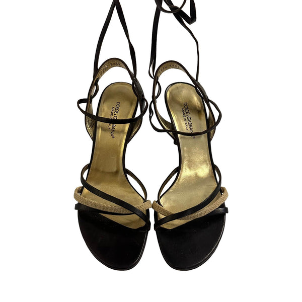 Dolce & Gabbana Brown Leather Lace-Up Heeled Sandals