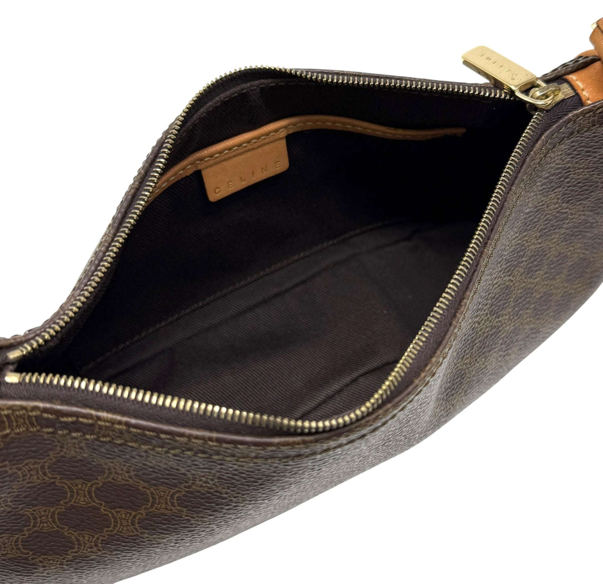 Celine Brown Leather Logo Shoulder Bag
