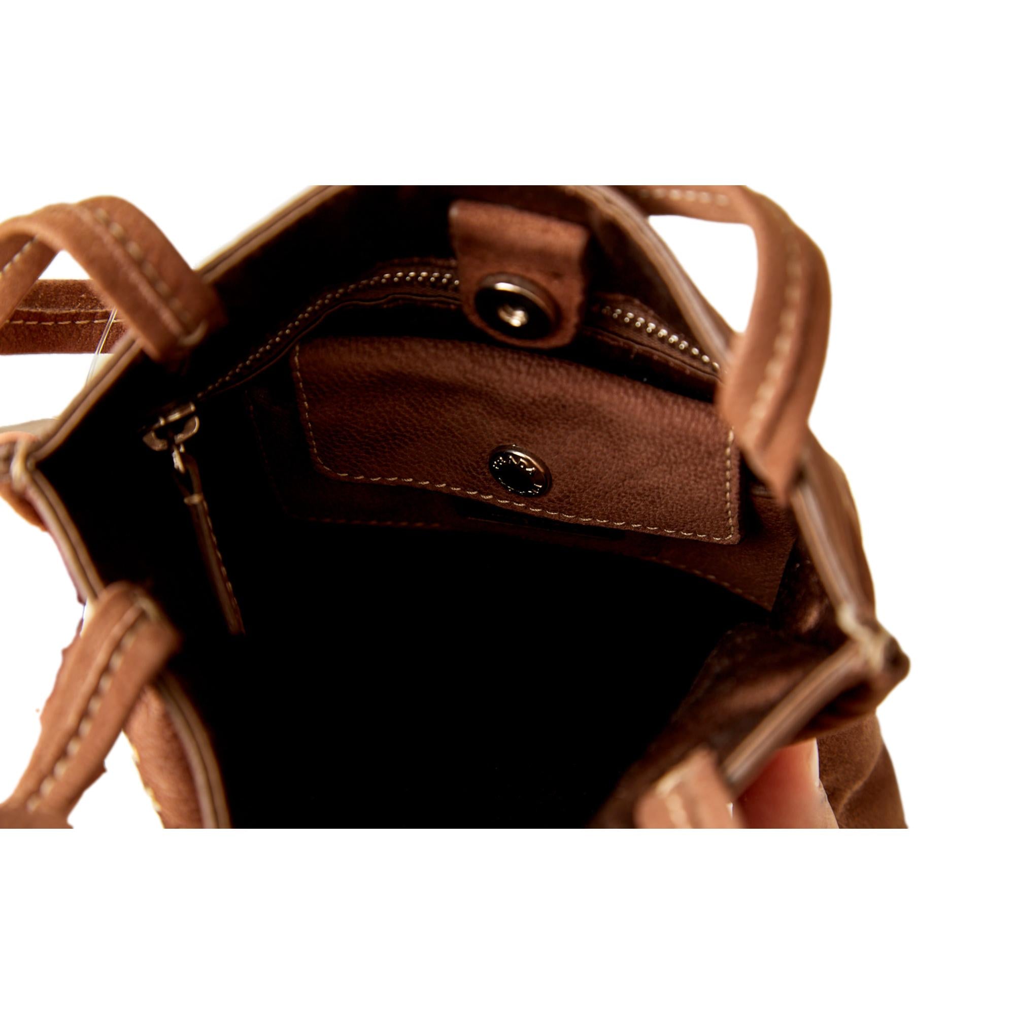 Prada Brown Suede Mini Floral Top Handle Bag