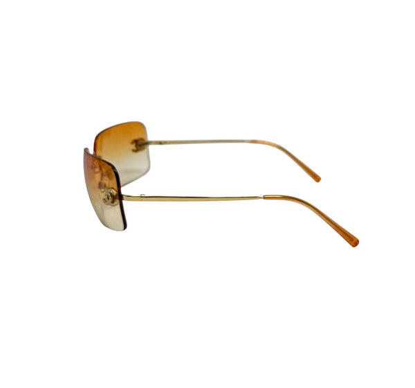 Chanel Orange Rhinestone Rimless Sunglasses