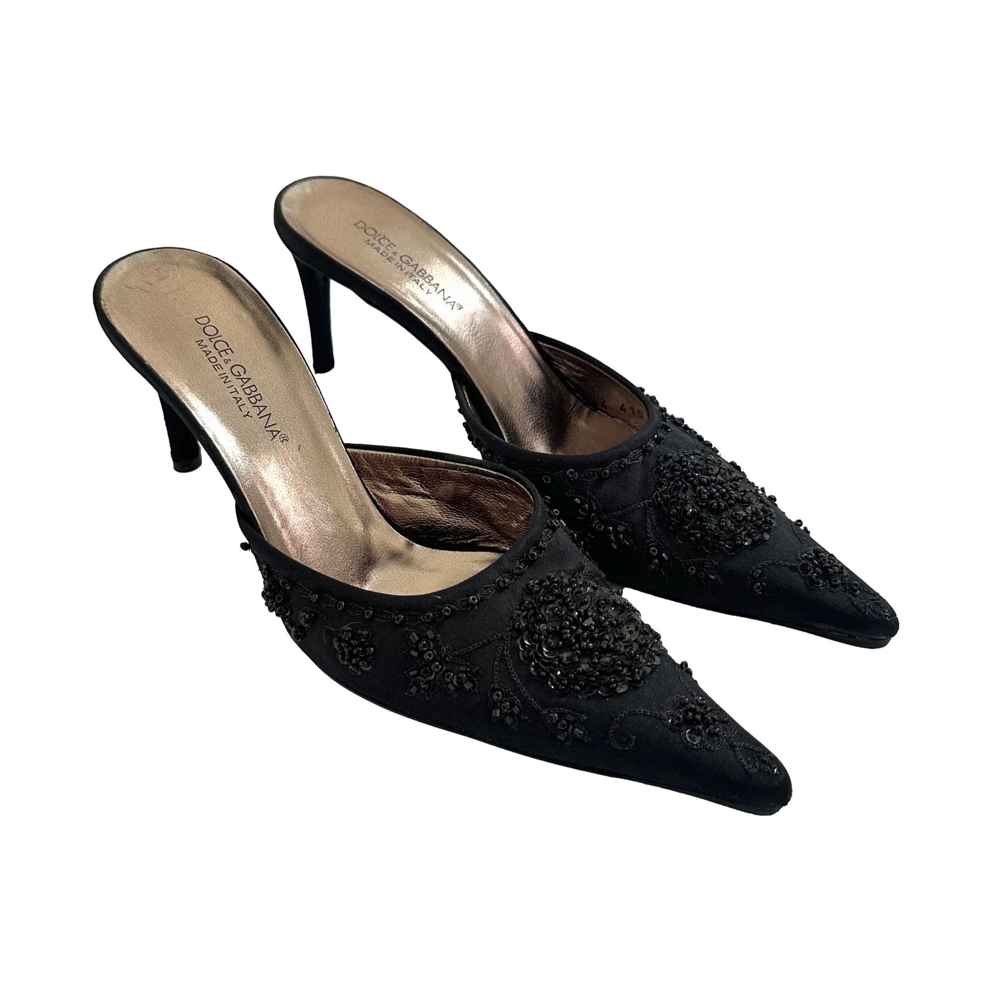 Dolce & Gabbana Black Satin Beaded Heels